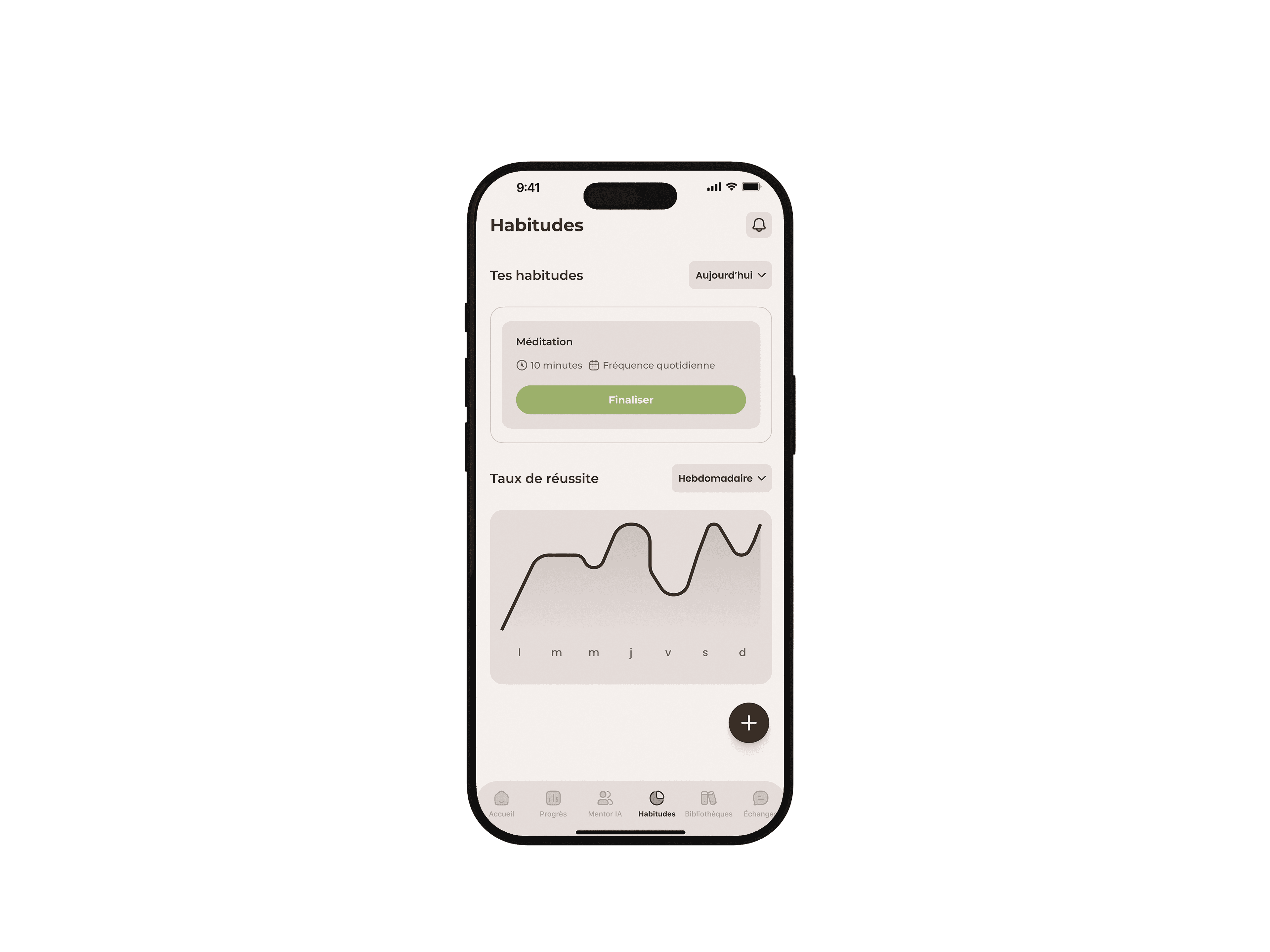 Capture d'écran du suivi d'habitudes dans Alpha Mentor