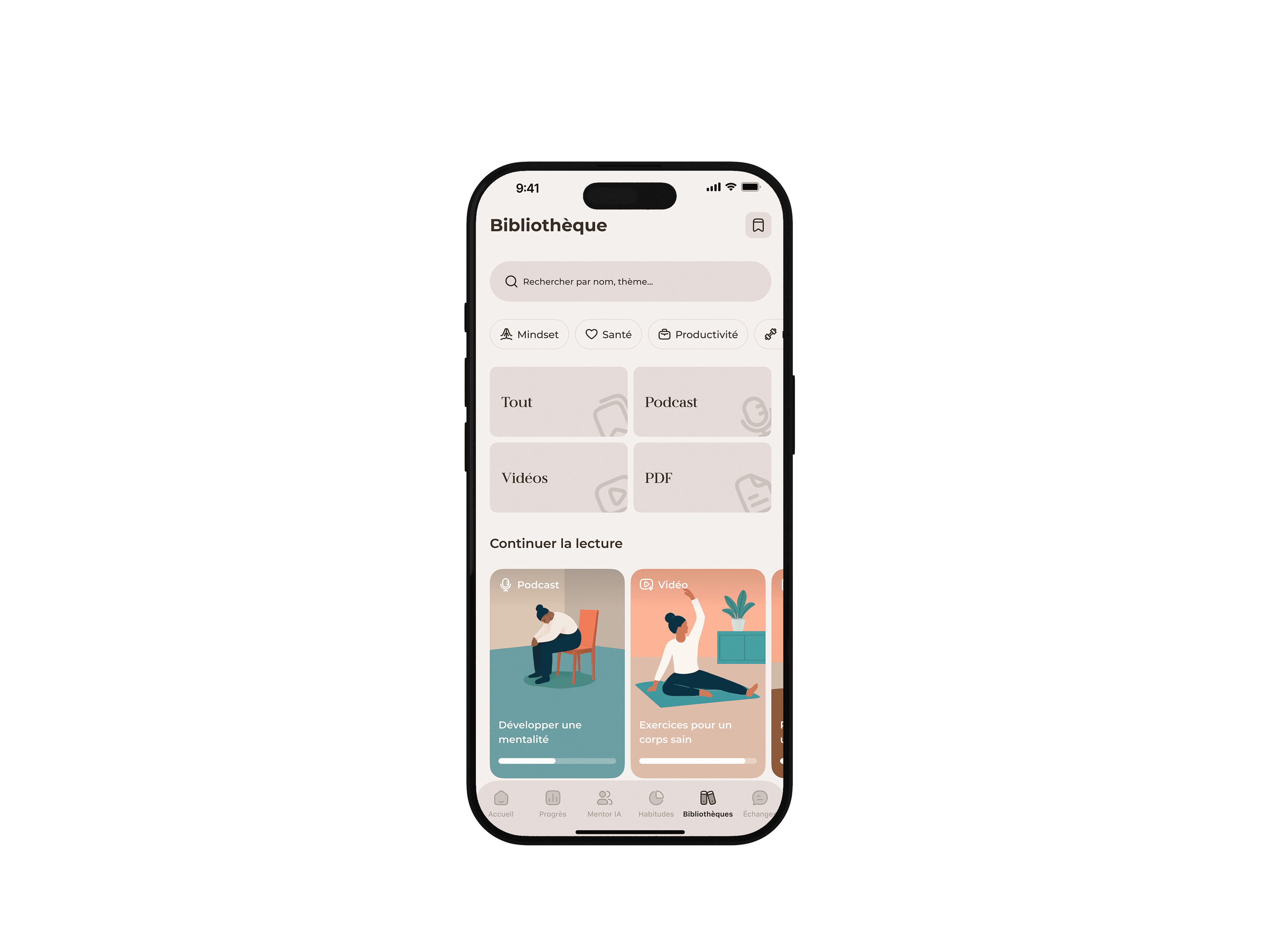 Capture d'écran de la bibliothèque de ressources dans Alpha Mentor